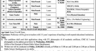 District Public School Job Vacancies at Sheikhupura Campus